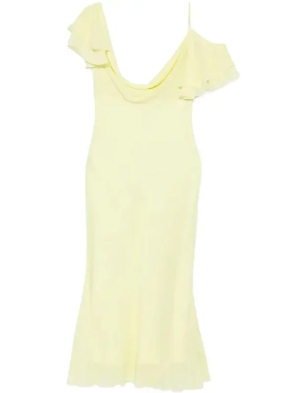 Ruffled Midi Dress With Draped Neckline