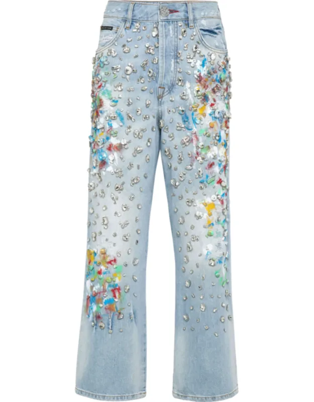 Denim Trousers High Rise Fit Crystal