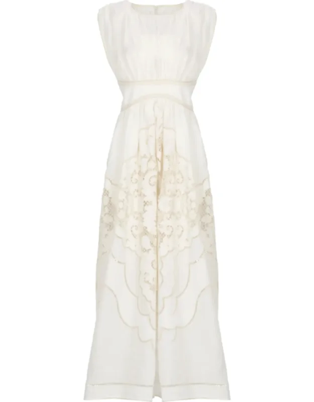 Linen Midi Dress With Lace Hem Details