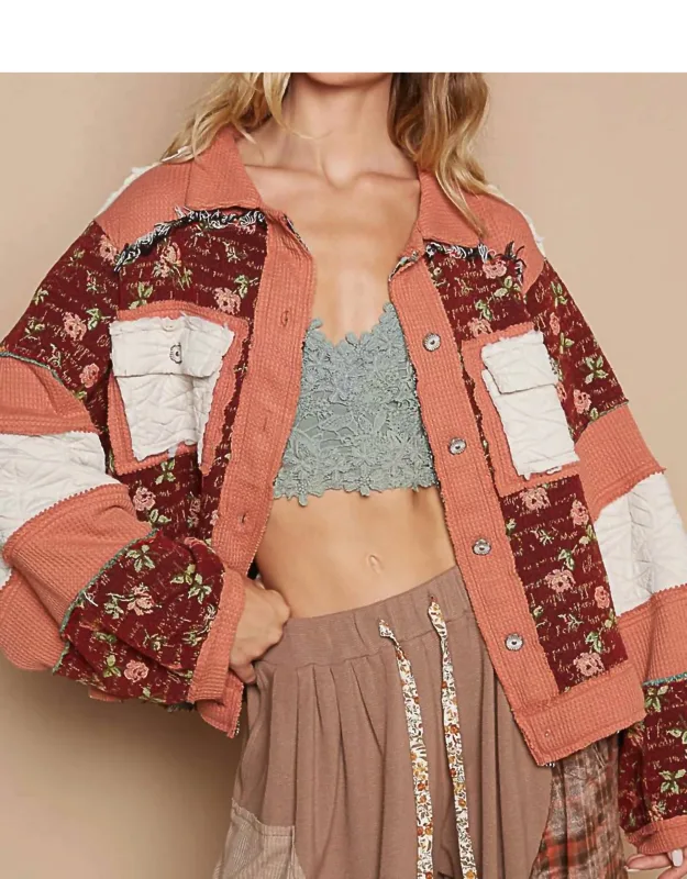 Quilted Floral Jacquard Patch Jacket