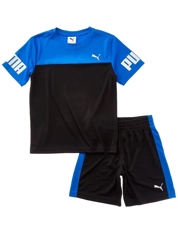 Puma 2pc T-shirt & Short Set With Crewneck And Elastic Waist