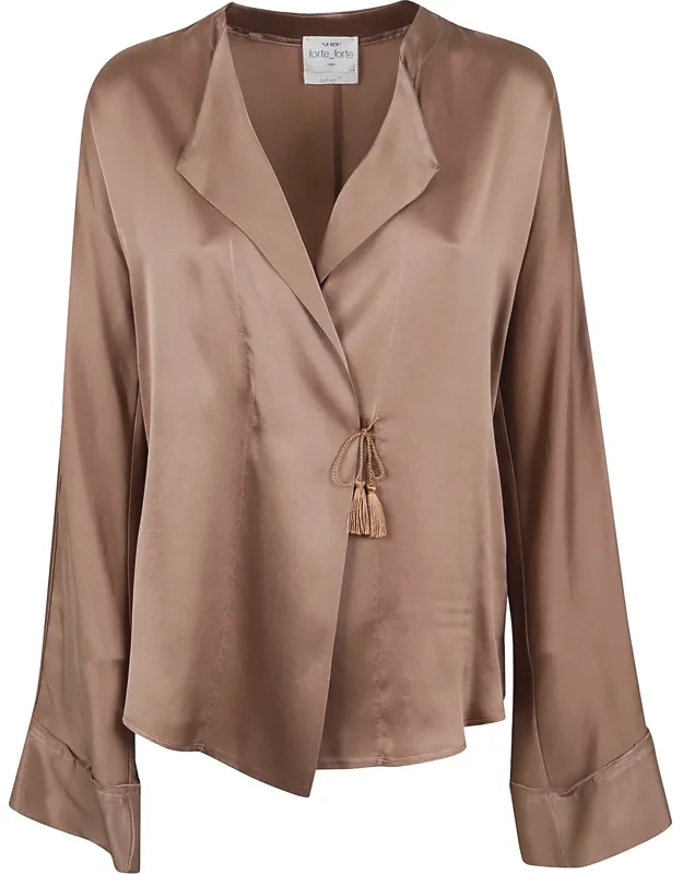 Shiny Stretch Silk Satin Crossed Shirt