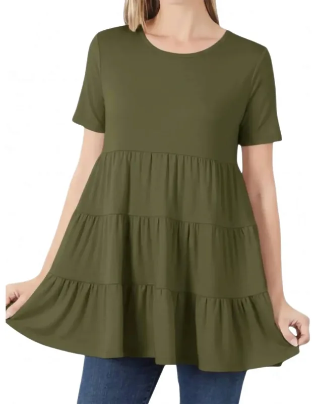 Short Sleeve Tiered Ruffle Babydoll Tunic