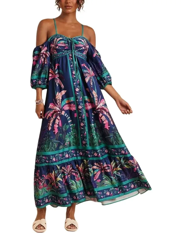 Maxi Dress - Green Multicolor, 95% Polyester, 5% Spandex
