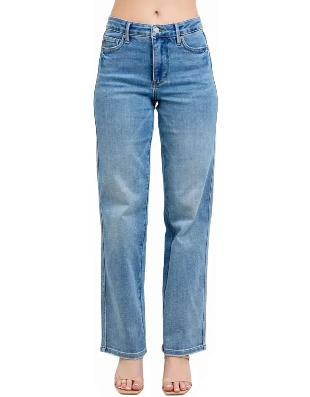 Mid Rise Tummy Control Straight Jeans