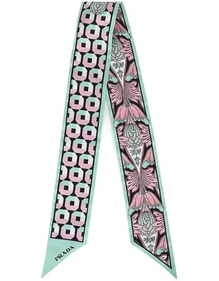 Printed Silk Twill Skinny Scarf