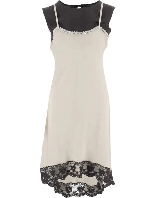 Mini Dress With Silk Slip And Lace Inserts