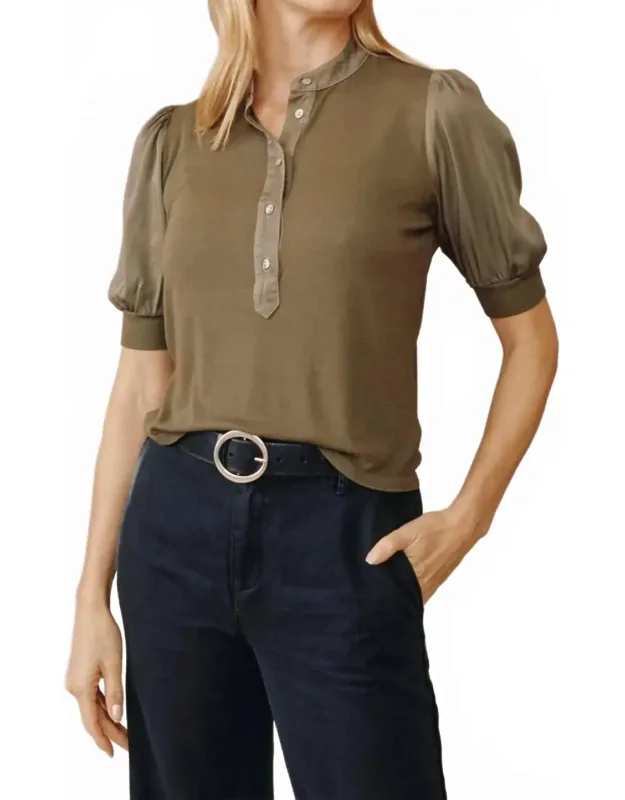 Short Sleeve Placket Mixed Shirt