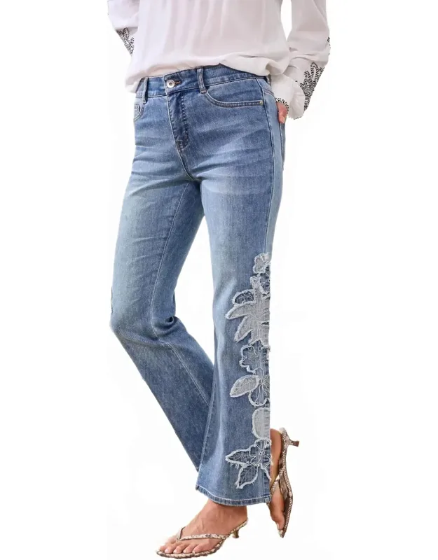 Curvy Flare Jeans With Denim Applique