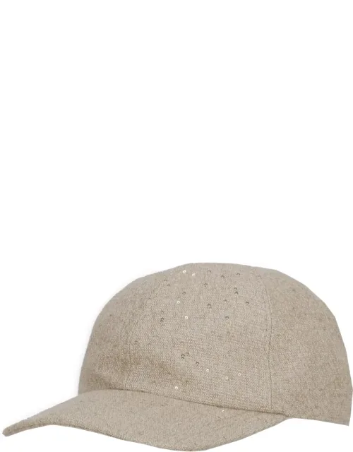 Sequined Baseball Cap With Metal Logo Detail