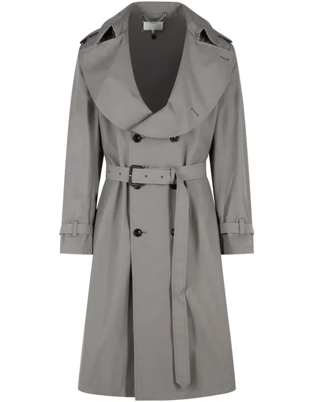 Cotton Blend Trench Coat With Folded Collar