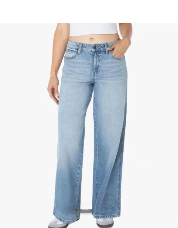 Mid Rise Wide Leg Pebble Denim Jeans