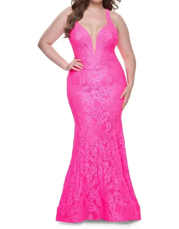 Plunging Neckline Fitted Prom Dress