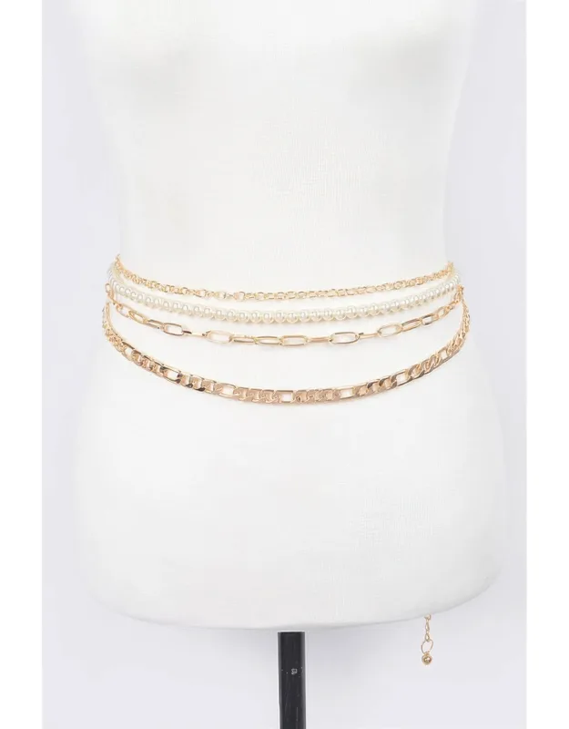 Multi Layered Chain Belt - Slim Metallic Design, Layered Accents