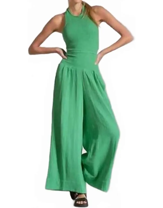 Smocked Halter Wide Leg Jumpsuit