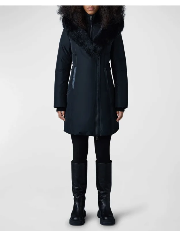 Layered Parka Coat With Shearling Trim