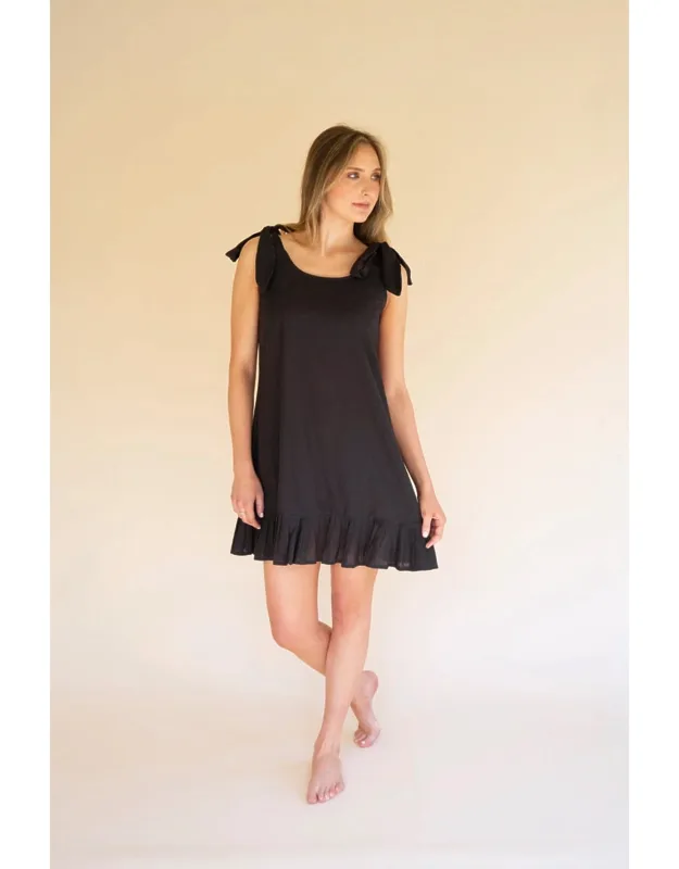 Tie-shoulder Dress With Pleated Hem