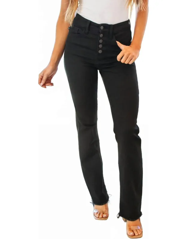 High Waist Button Fly Raw Hem Bootcut Jeans
