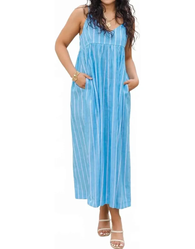 Country Club Chambray Linen Striped Maxi Dress