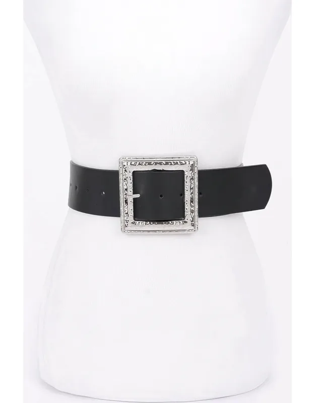 Hammered Metal Buckle Stretch Belt