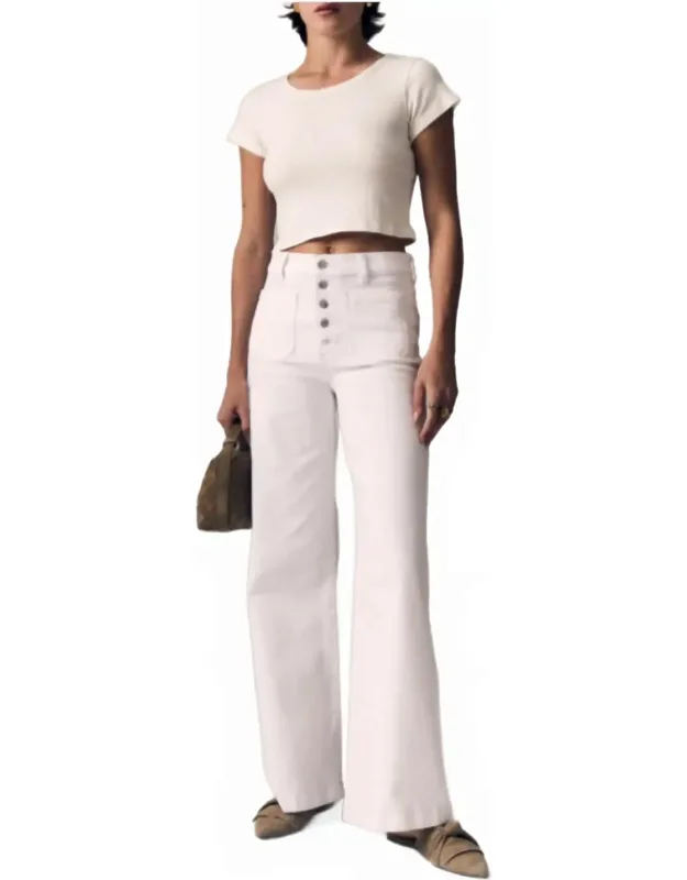 Exposed Button Wide Leg Pants