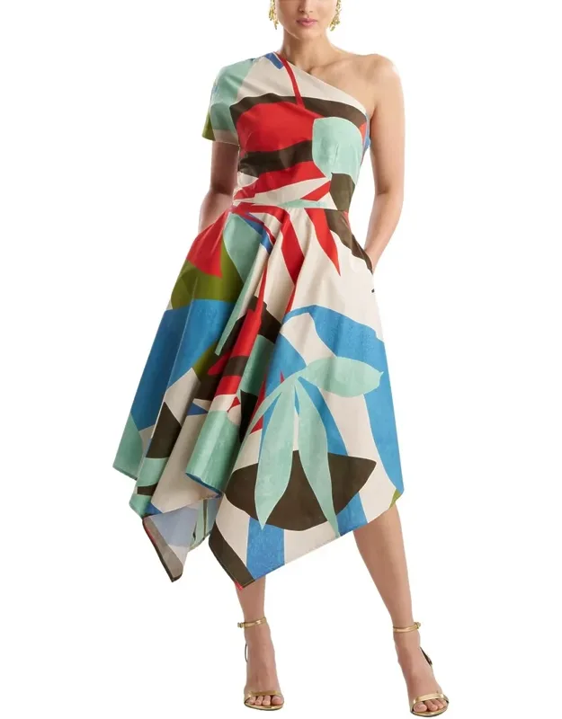 Abstract Palm Poplin Dress