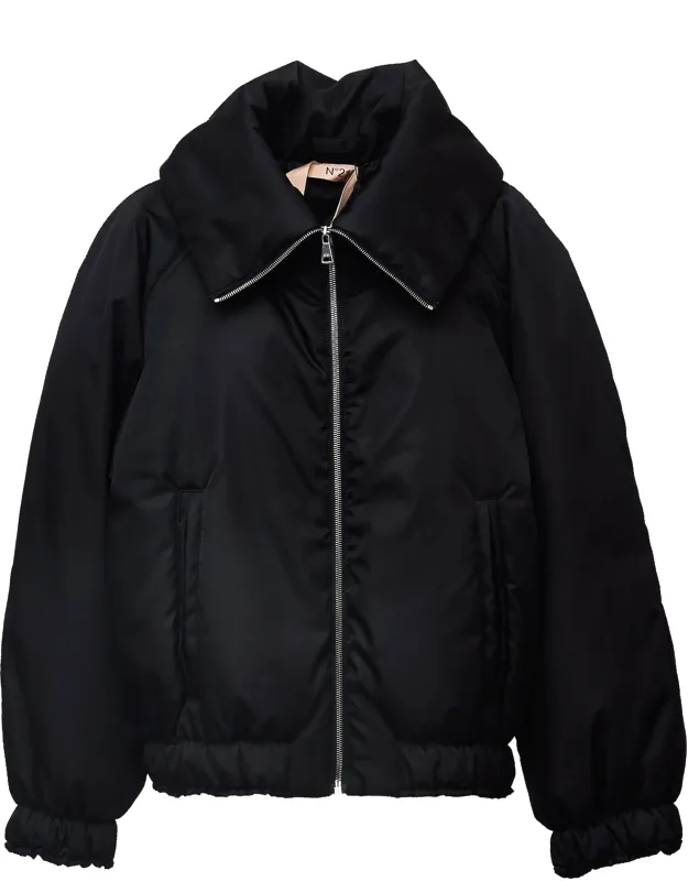 Down Coat With Wide High Collar And Relaxed Silhouette