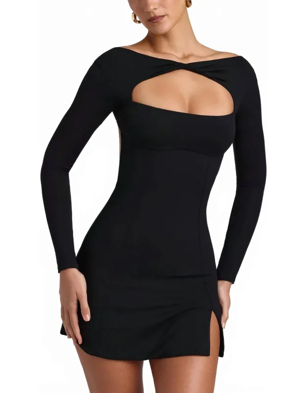 Sarla Twist-front Long-sleeve Mini Dress