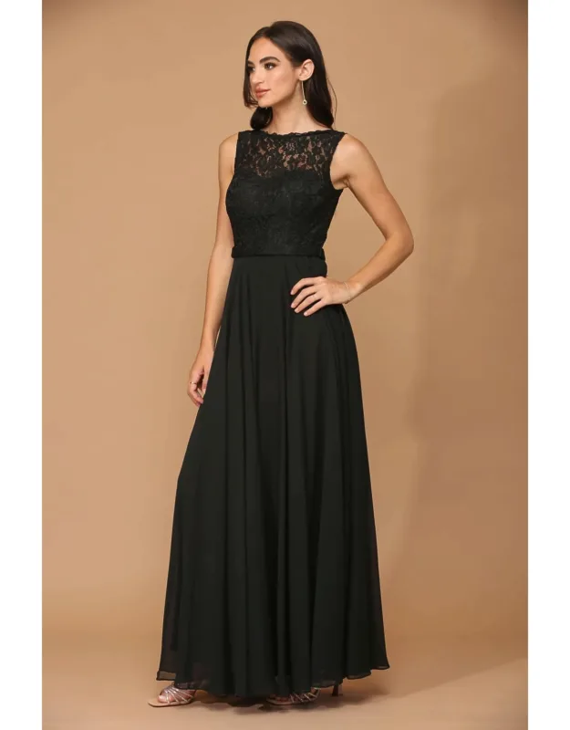 Long Sleeveless Lace Chiffon Dress