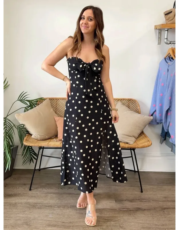 Polka Dot Strapless Midi Dress