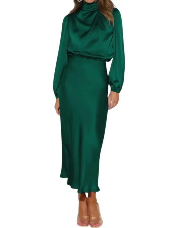 Satin Long Sleeved Midi Dress