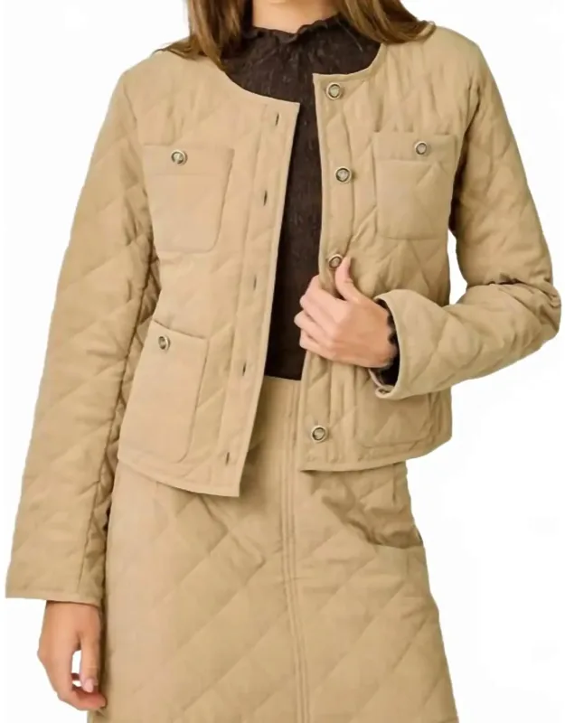 _quilted Jacket With Button Closure And Functional Pockets_