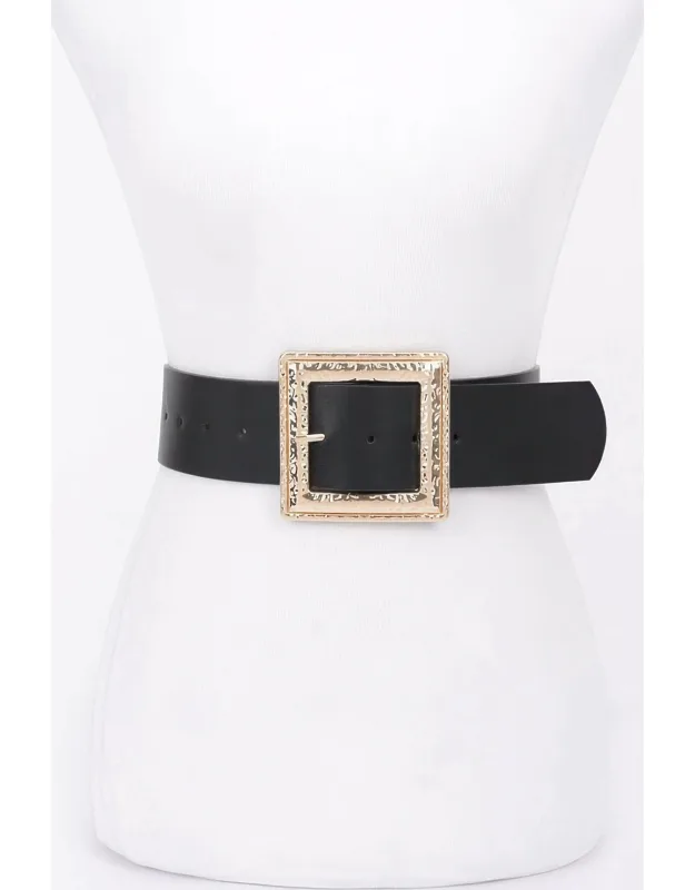 Hammered Metal Buckle Stretch Belt
