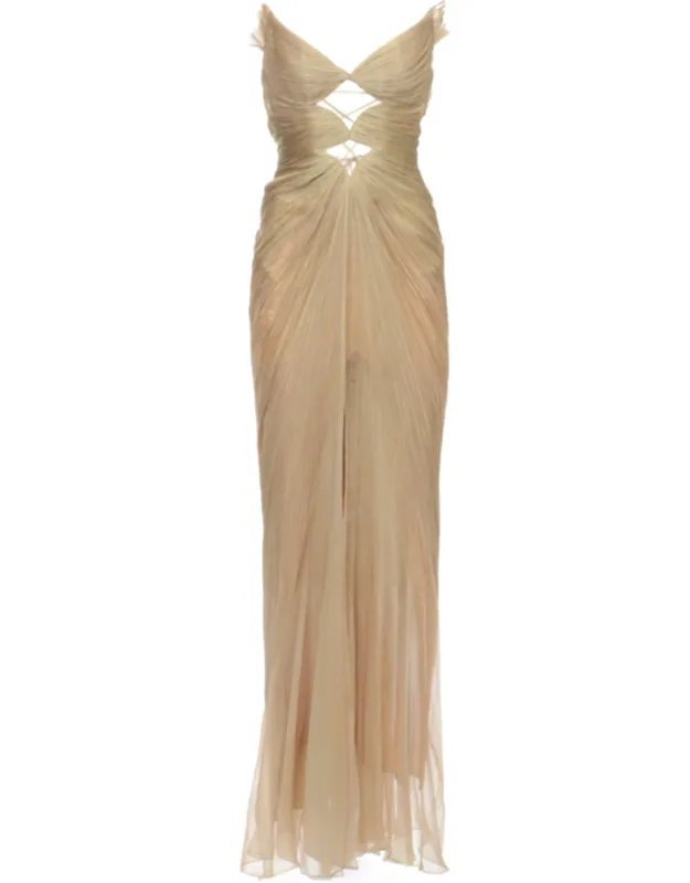 Draped Silk Evening Dress With V-neck