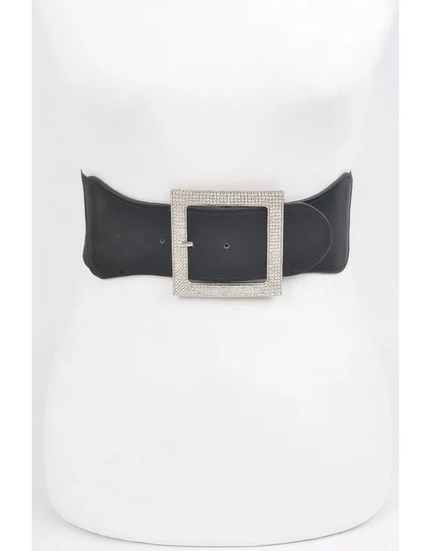 Rhinestone Buckle Elastic Belt - Stretch Design For Comfort And Flexibility