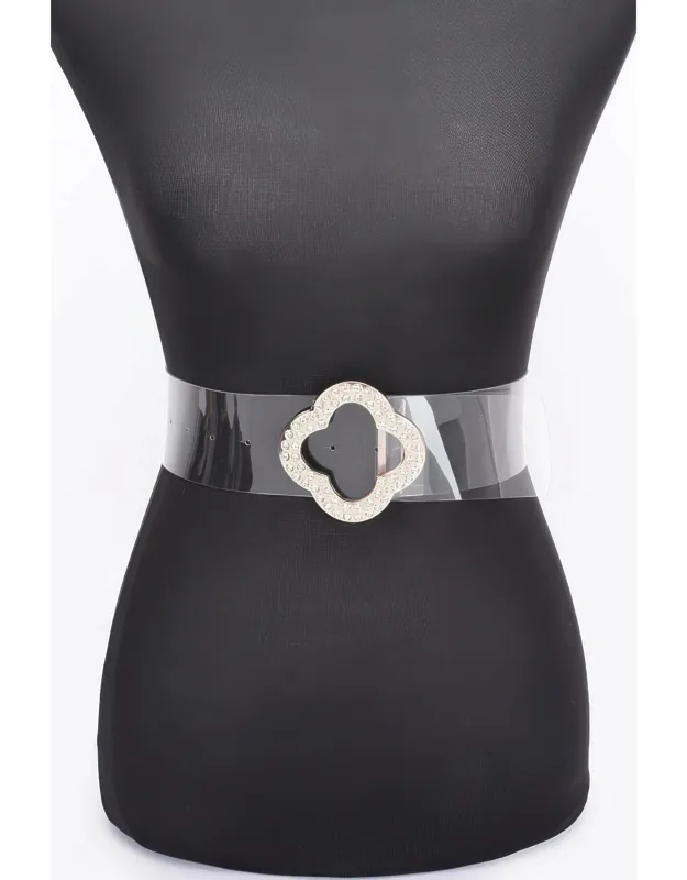 Rhinestone Buckle Clear Belt - Adjustable Length, Durable Pvc