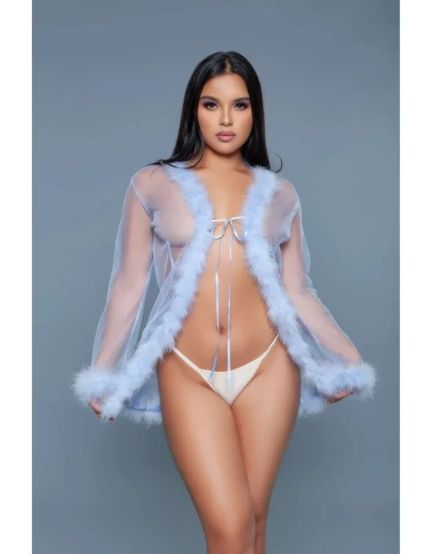 Bou Robe - Sheer Lightweight Mesh With Faux Fur Trim