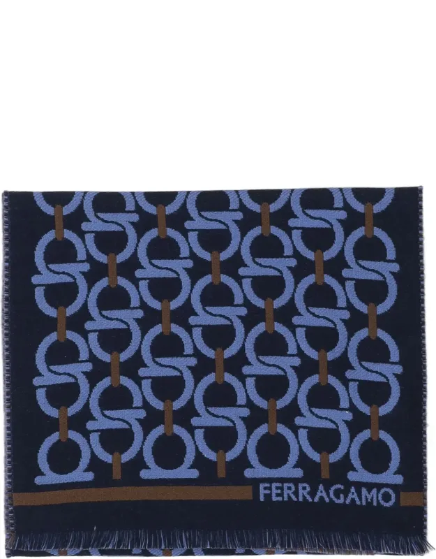 Wool Hook Pattern Fringed Scarf