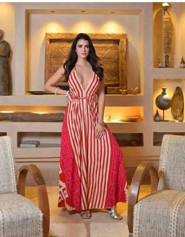 V-neck Striped Maxi Dress