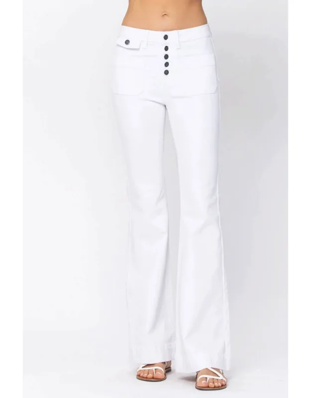 High Rise Button Fly Patch Pocket Flare Jeans