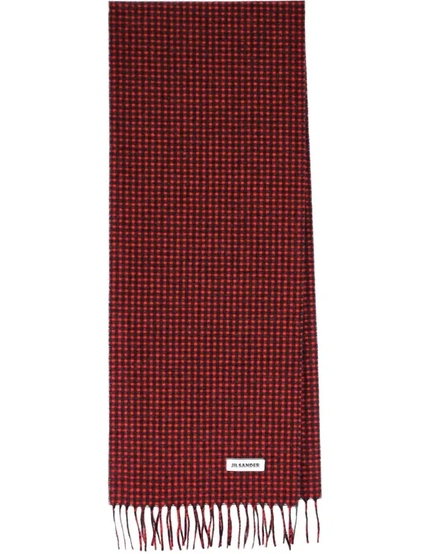 Checkered Virgin Wool Scarf With Fringed Edges And Logo Tag