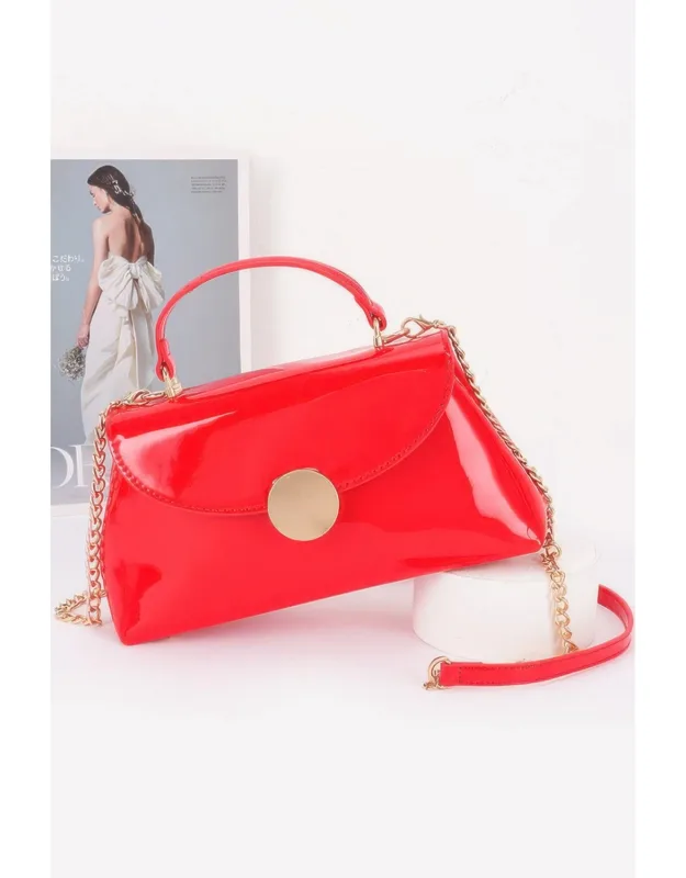 Patent Faux Leather Top Handle Bag