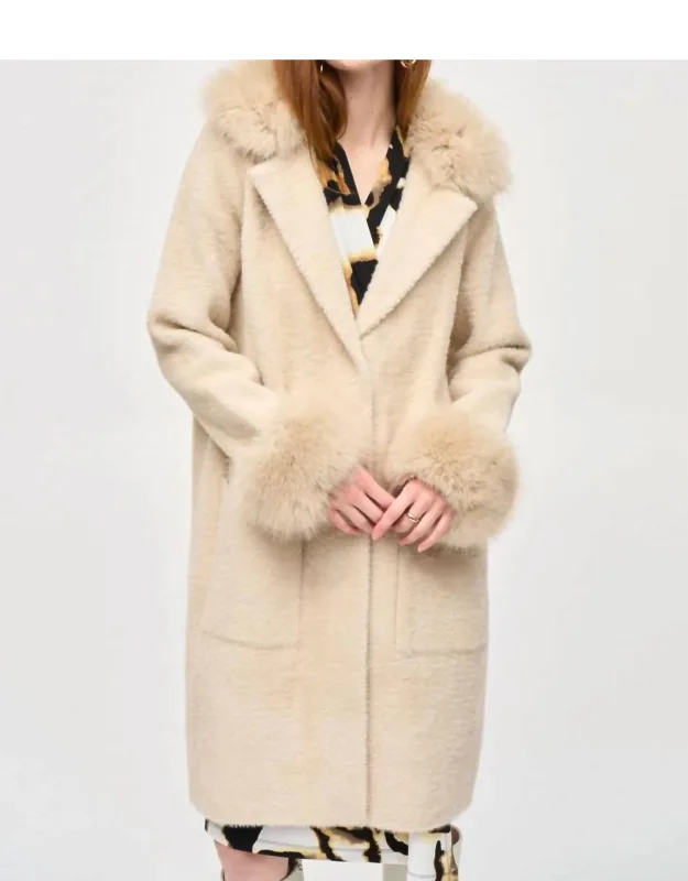 Detachable Faux Fur Trim Long Sleeve Coat