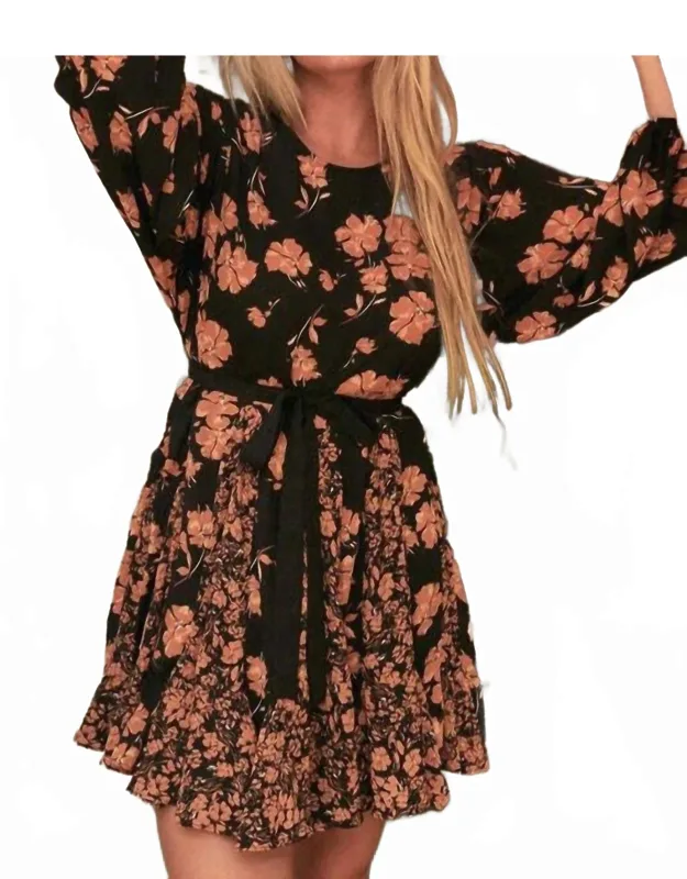 Flower Mix Print Godet Detail Mini Dress