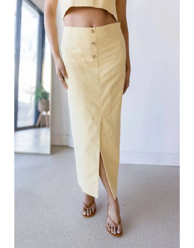 Front Button Linen Midi Skirt