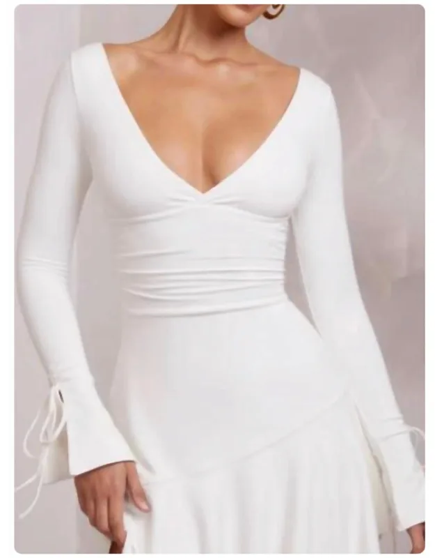 Long-sleeve V-neck Mini Dress