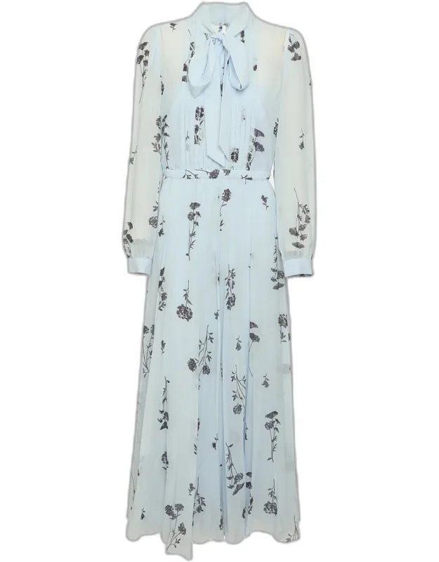 Printed Chiffon Bow Tie Midi Dress