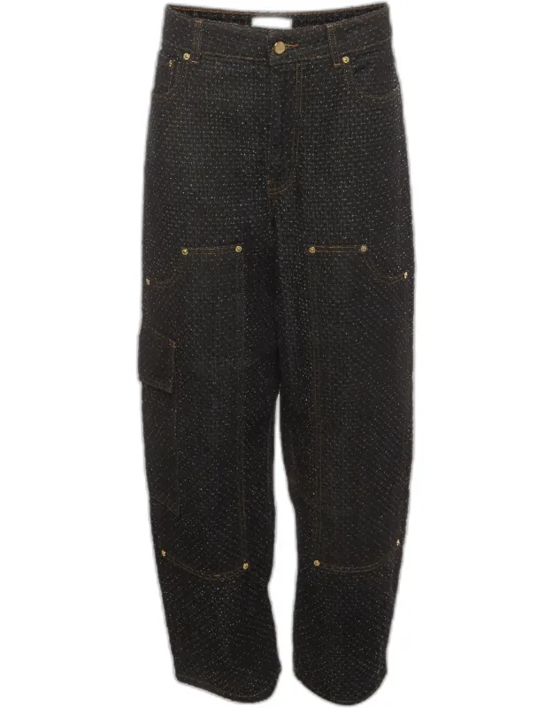 Textured Denim Wide Leg Pants