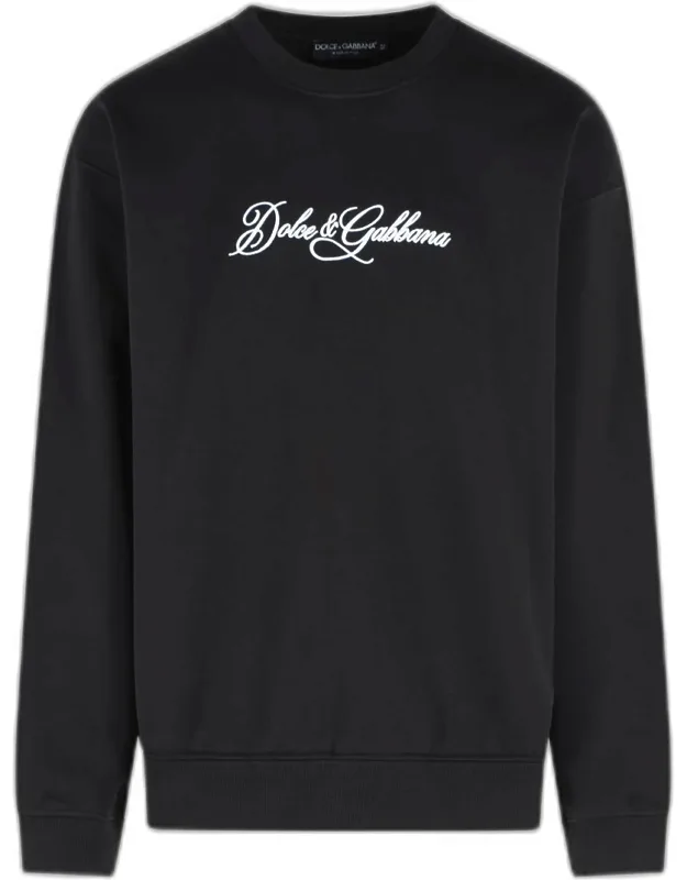 Black Cotton Sweatshirt With Ribbed Hem And Cuffs