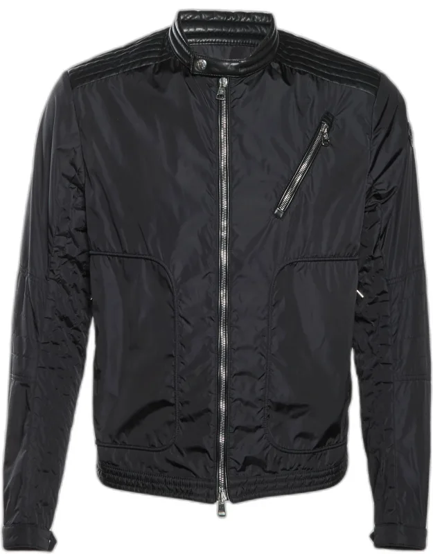 Nylon Leather Trim Bomber Jacket